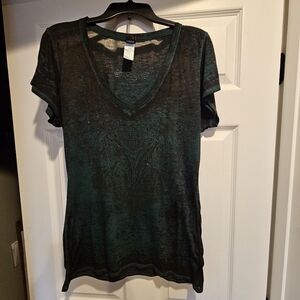 Harley Davidson SS V-Neck Burn Out Shirt - Womens Lg
